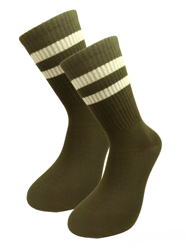 Αθλητικές κάλτσες, χακί με ρίγες - (37-44) | Anelia Fashion Shop - anelia.gr