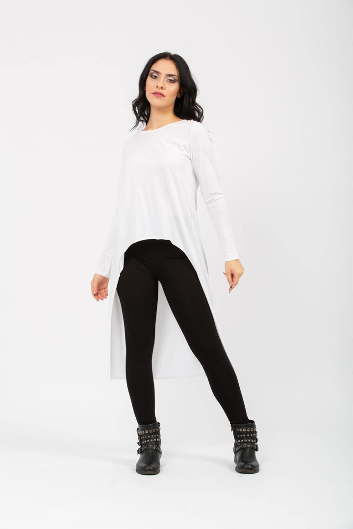 Ασύμμετρη μακό μπλούζα σε άνετη γραμμή - Λευκό & Μπορντώ | Anelia Fashion Shop - anelia.gr