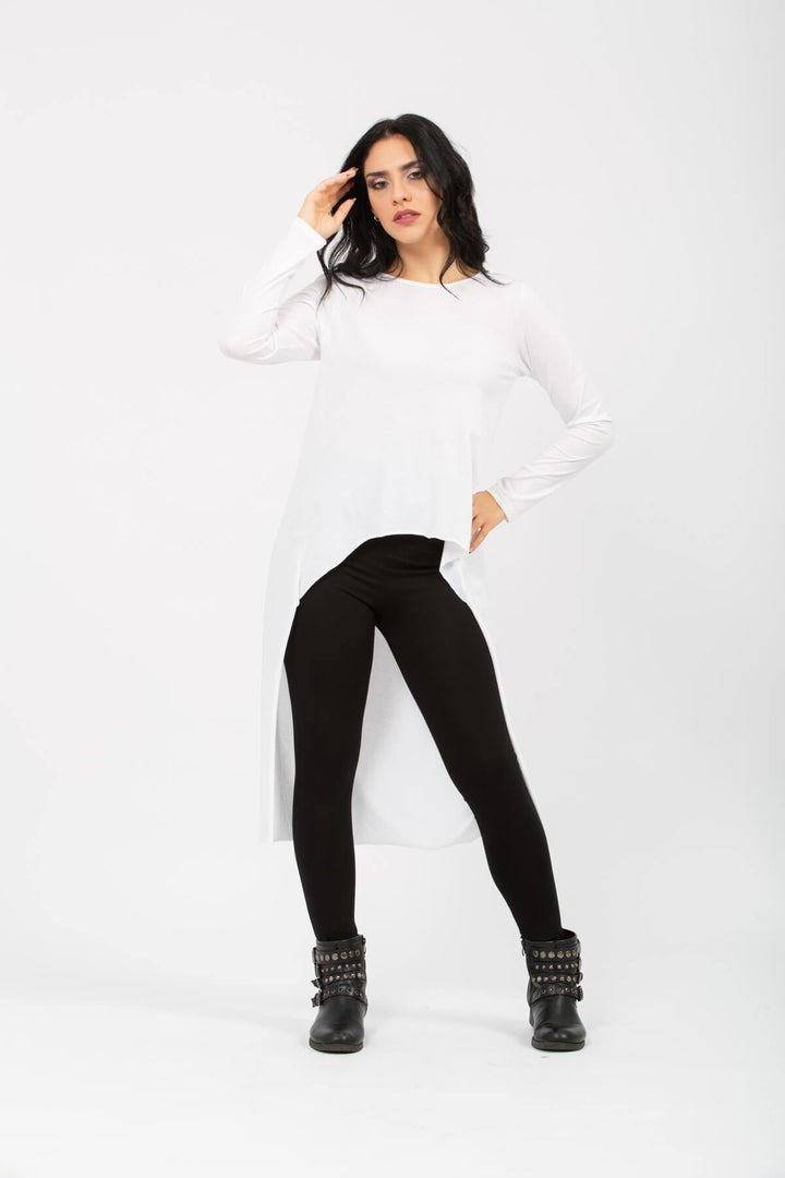 Ασύμμετρη μακό μπλούζα σε άνετη γραμμή - Λευκό & Μπορντώ | Anelia Fashion Shop - anelia.gr