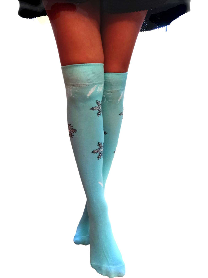Γυναικείες κάλτσες - πάνω απ' το γόνατο - snowflakes (35-40) | Anelia Fashion Shop - anelia.gr