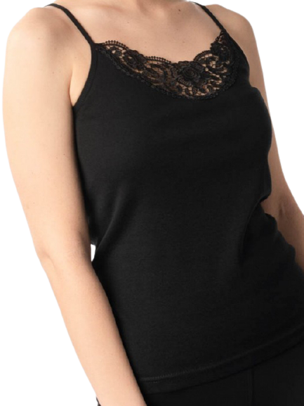 Γυναικείο Φανελάκι με τιράντα λεπτή και μοτίφ | Λευκό - Μαύρο | Anelia Fashion Shop - anelia.gr